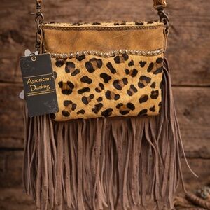 Western Festival Leopard Print Fringe Crossbody Bag